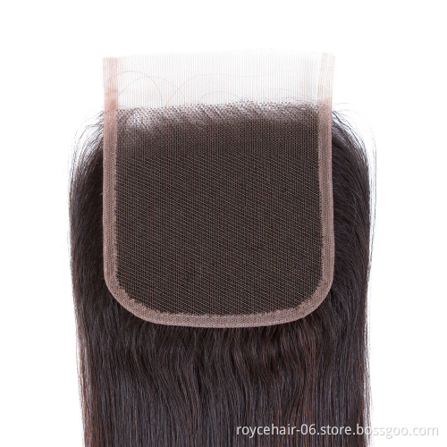 Raw Virgin Unprocessed Brazilian  4X4  Super Fine Straight Hair Swiss Lace Closure With Baby Hair